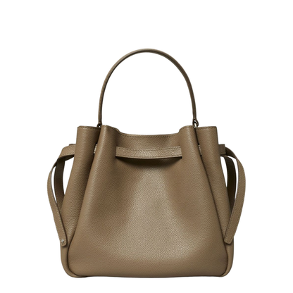 Romy Pebbled Leather Bucket Bag - Soft Cement