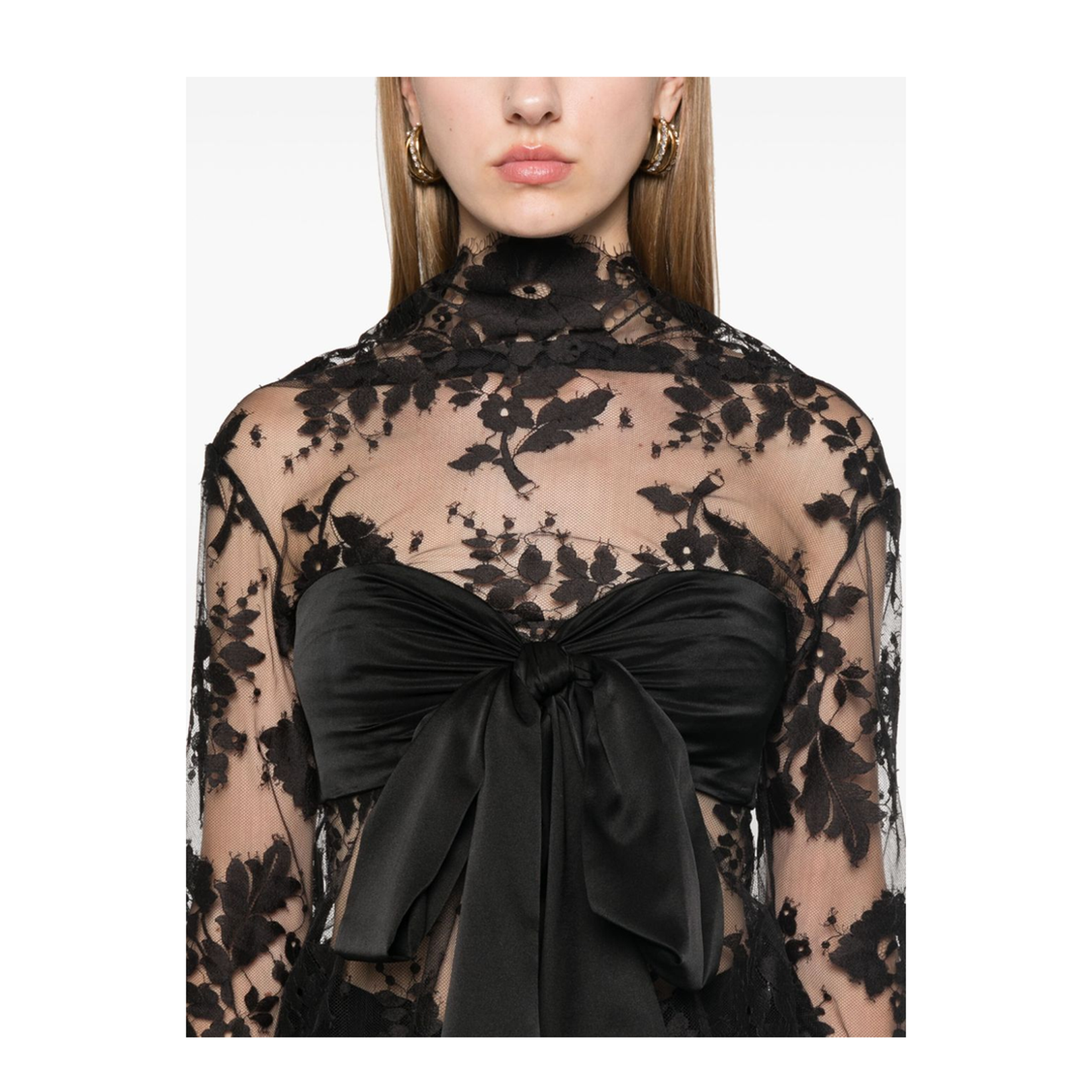 Black Illustration Lace Bow Bodice