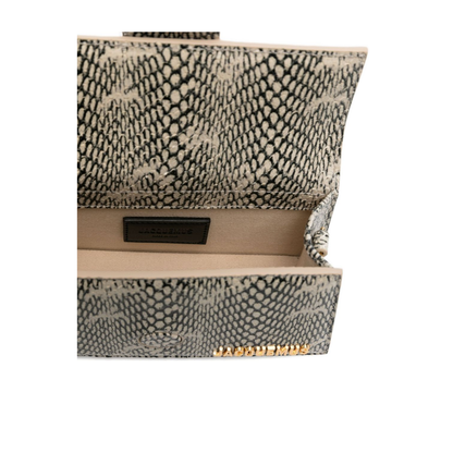 Beige Snake Print Top Handle Flap Closure Bag
