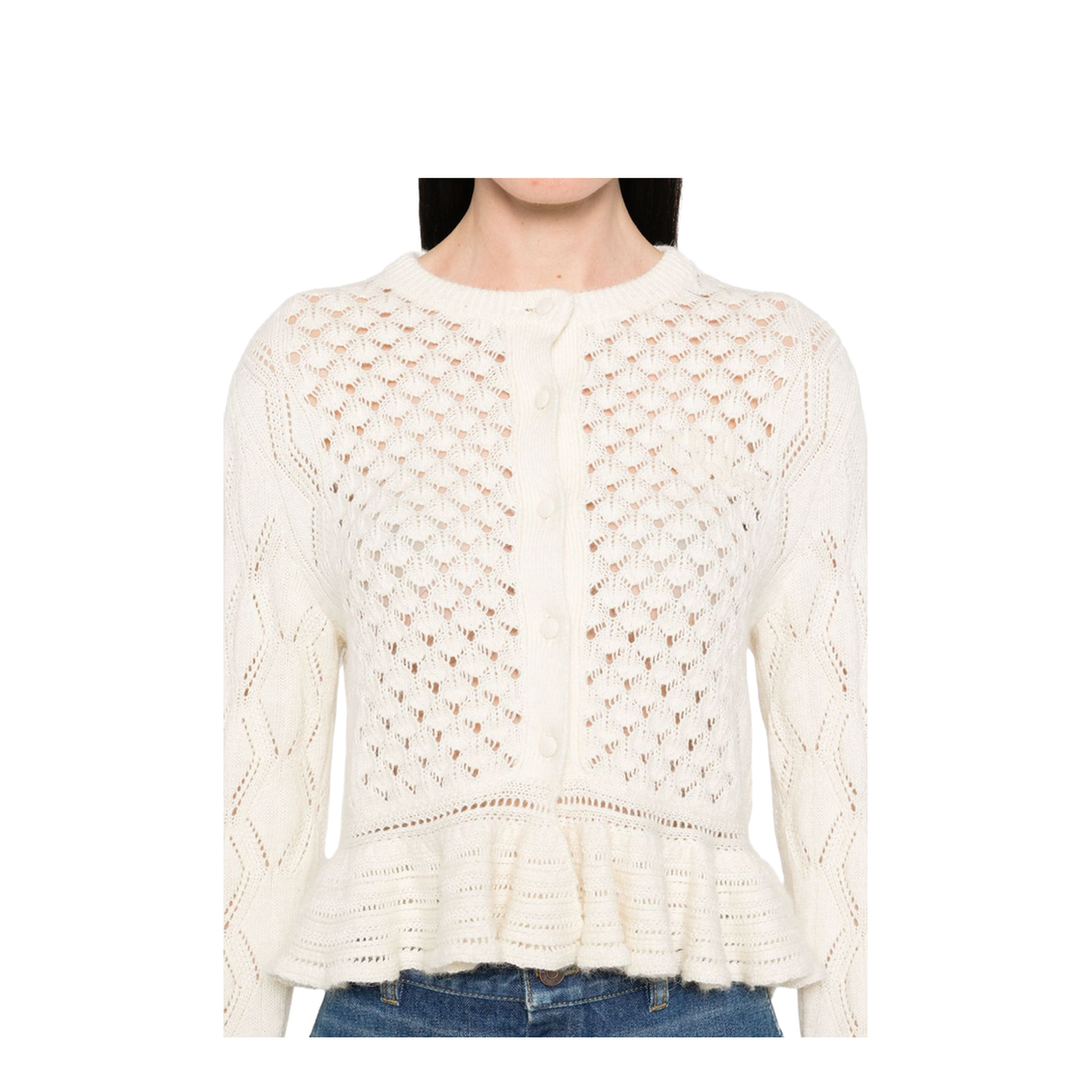 Ruffled Logo Cardigan in Silk, Alpaca & Cotton Knit