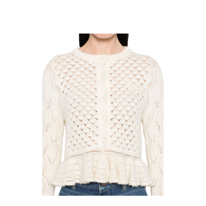 Ruffled Logo Cardigan in Silk, Alpaca & Cotton Knit