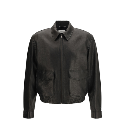 MAYFEYR - Saint Laurent - Short Lamb Leather Jacket With Pointed Collar - 859948YCNF2
