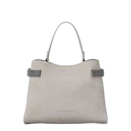 Grey Suede Leather Shoulder Bag
