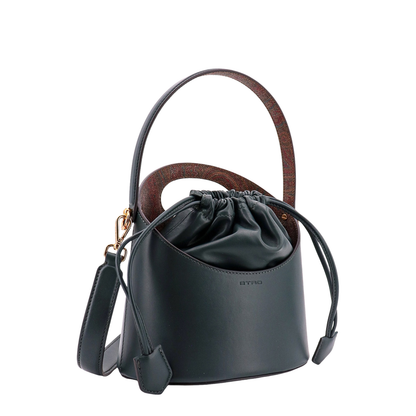 Elegant Green Leather Bucket Bag