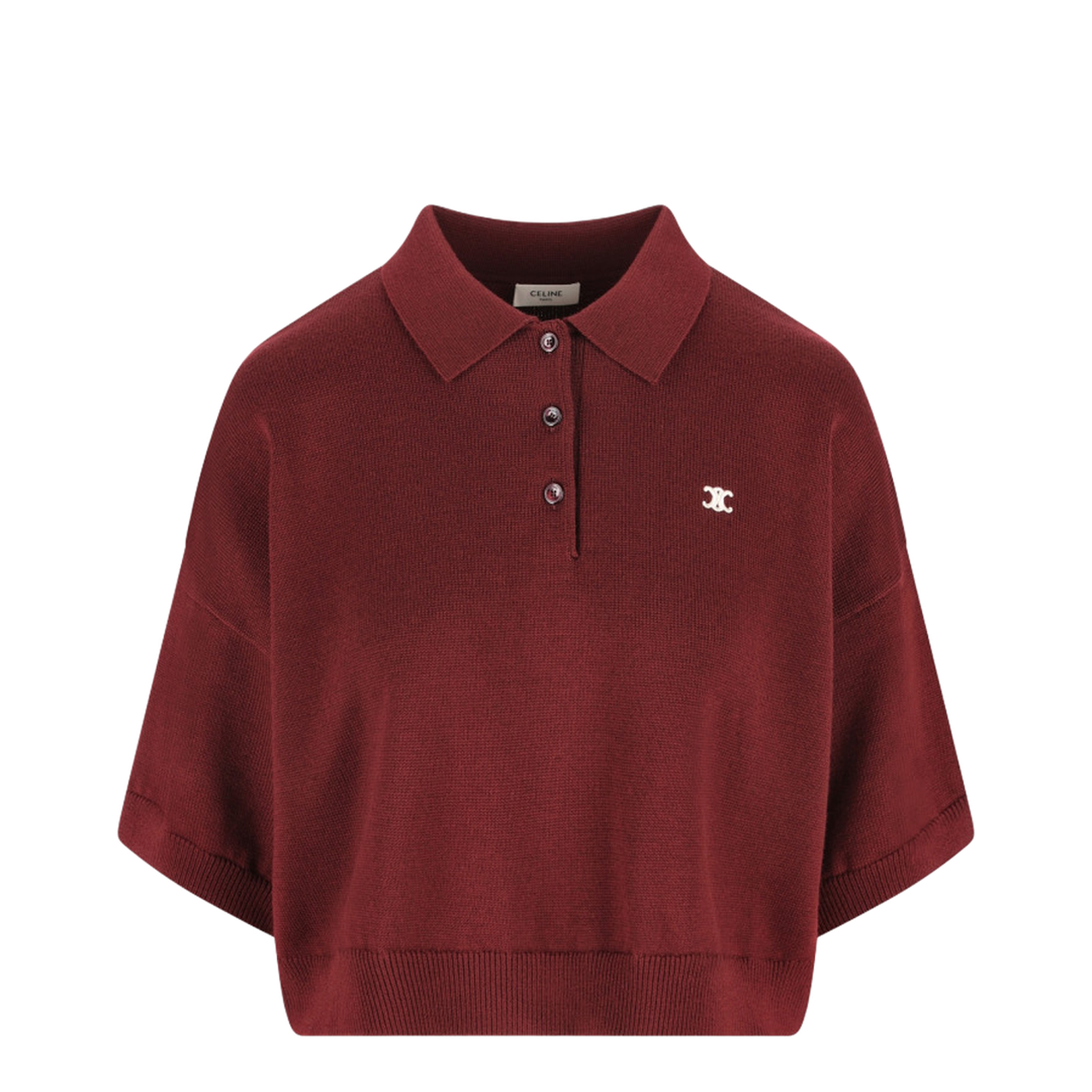 Crop Fit Wool Polo Shirt In Burgundy