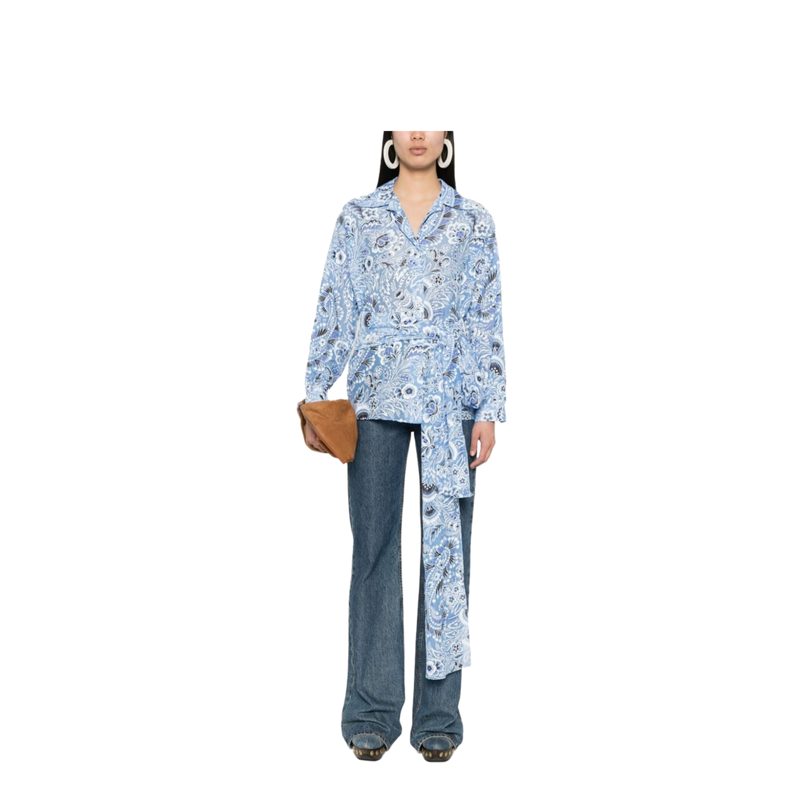 Silk-Cotton Blend Floral Print Shirt - Blue