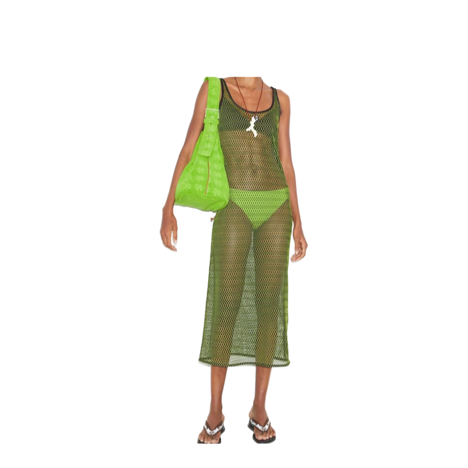 Green Lime Mesh Midi Dress