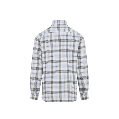 MAYFEYR - BRIONI - Hidden Macro Check Shirt Shell Bluette - SCAY0LOE0279948