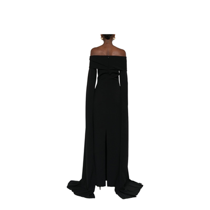 Black Off-Shoulder Neckline Maxi Length Dress
