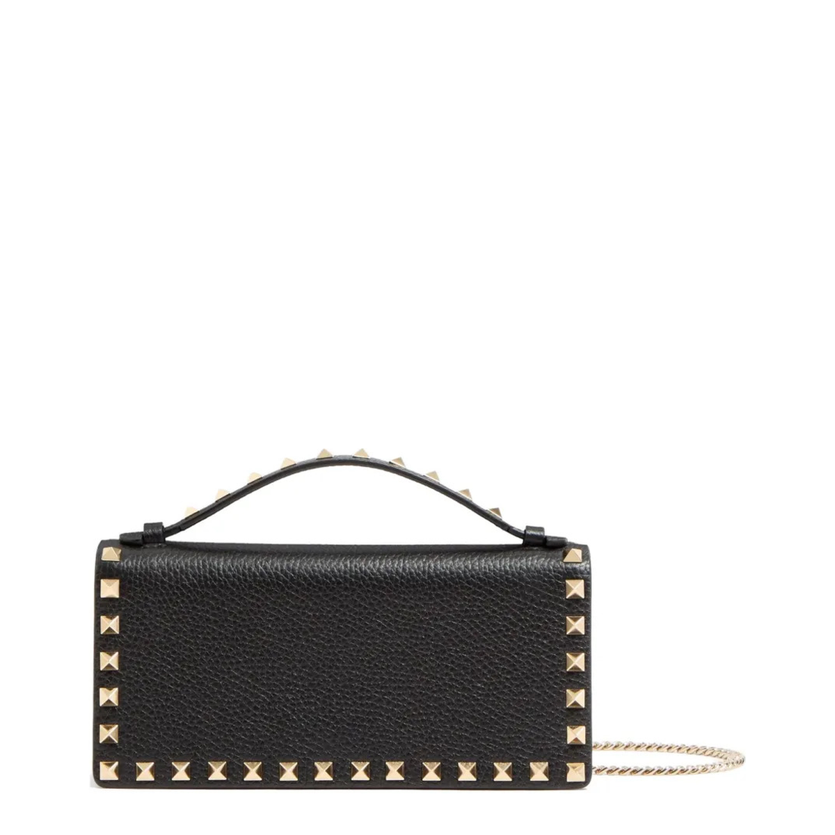 Black Rockstud Leather Wallet With Chain
