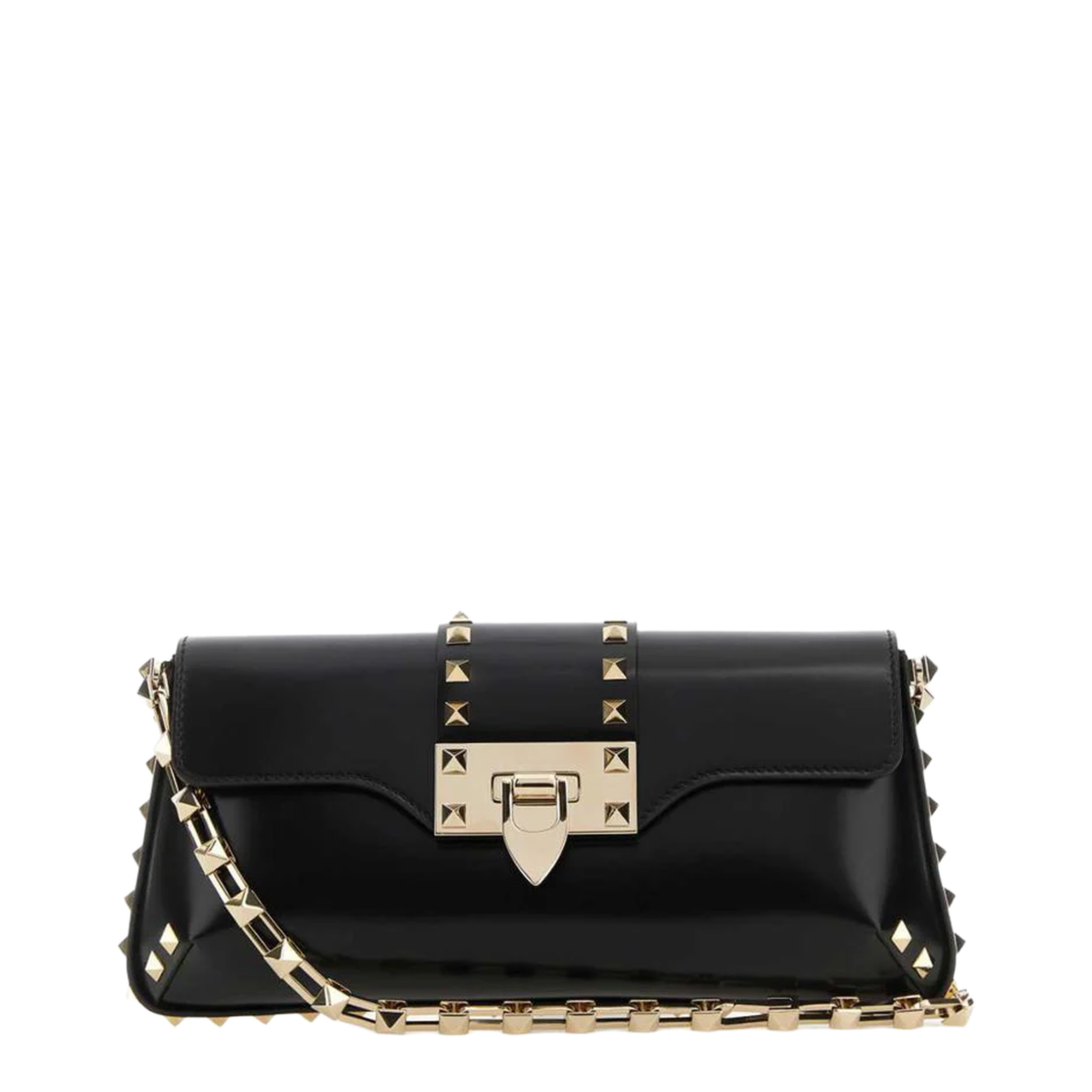 Black Leather Rockstud Shoulder Bag