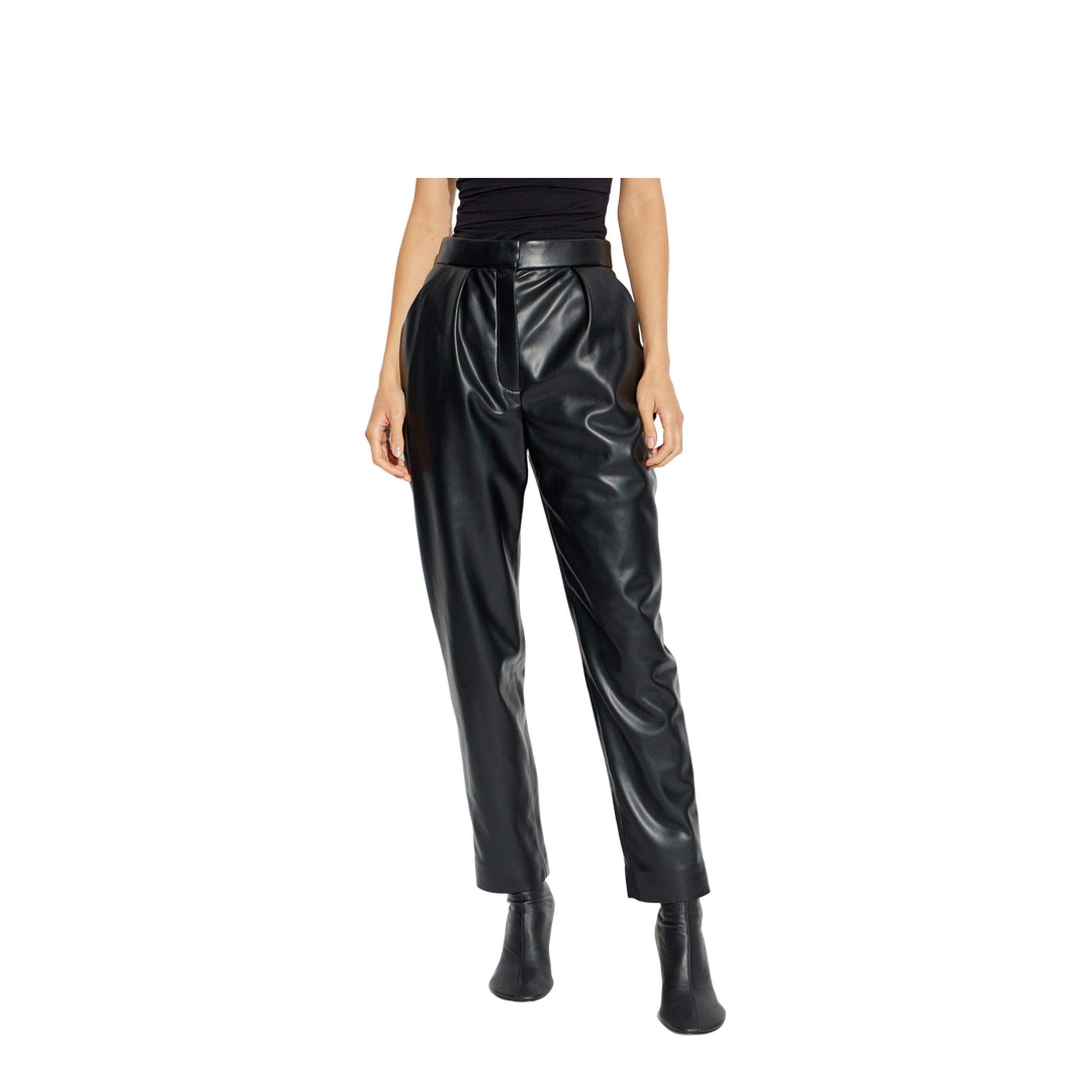 High-waisted Faux Leather Trousers Black