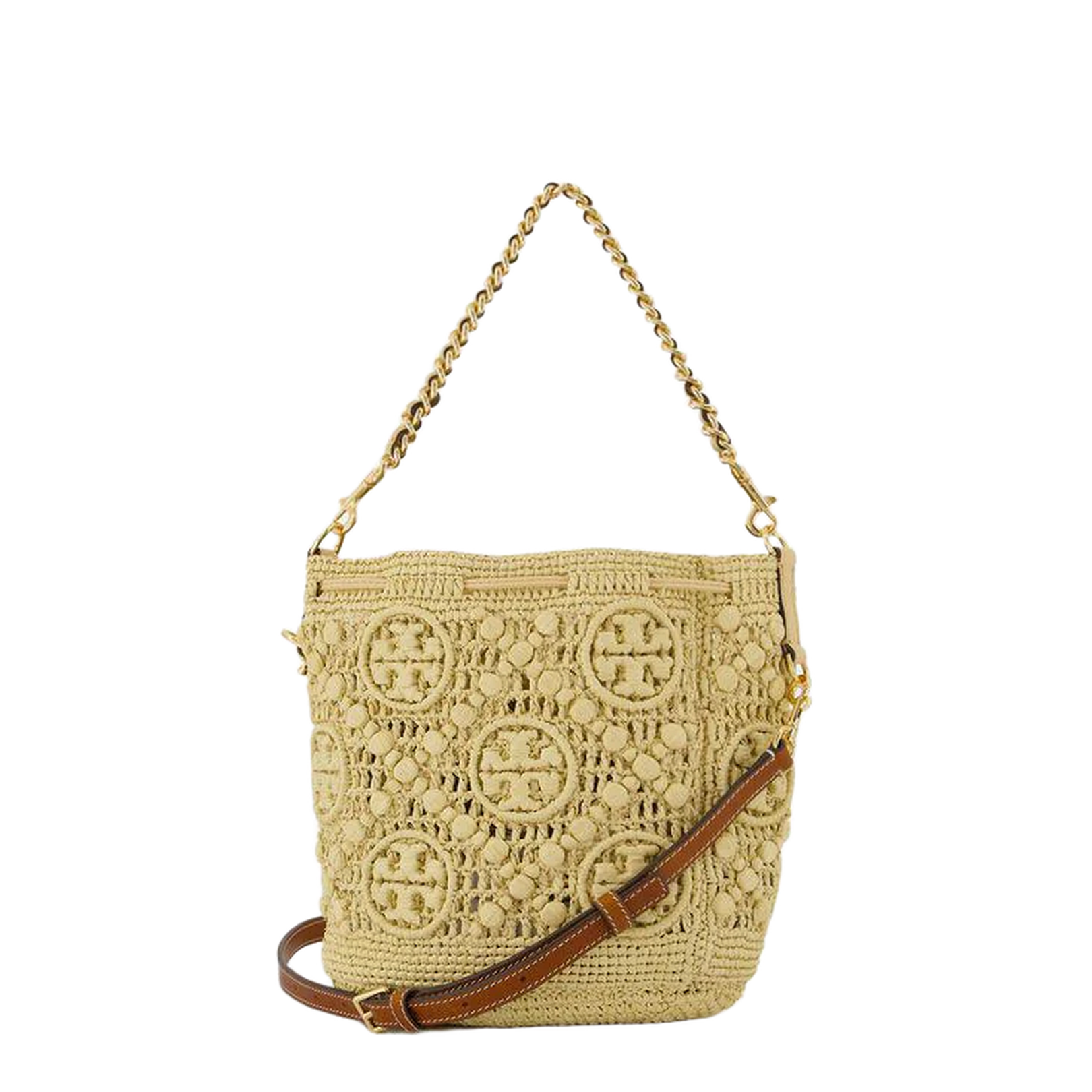 T Monogram Raffia Bucket Bag