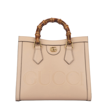 Diana Medium Leather Tote Bag - Beige