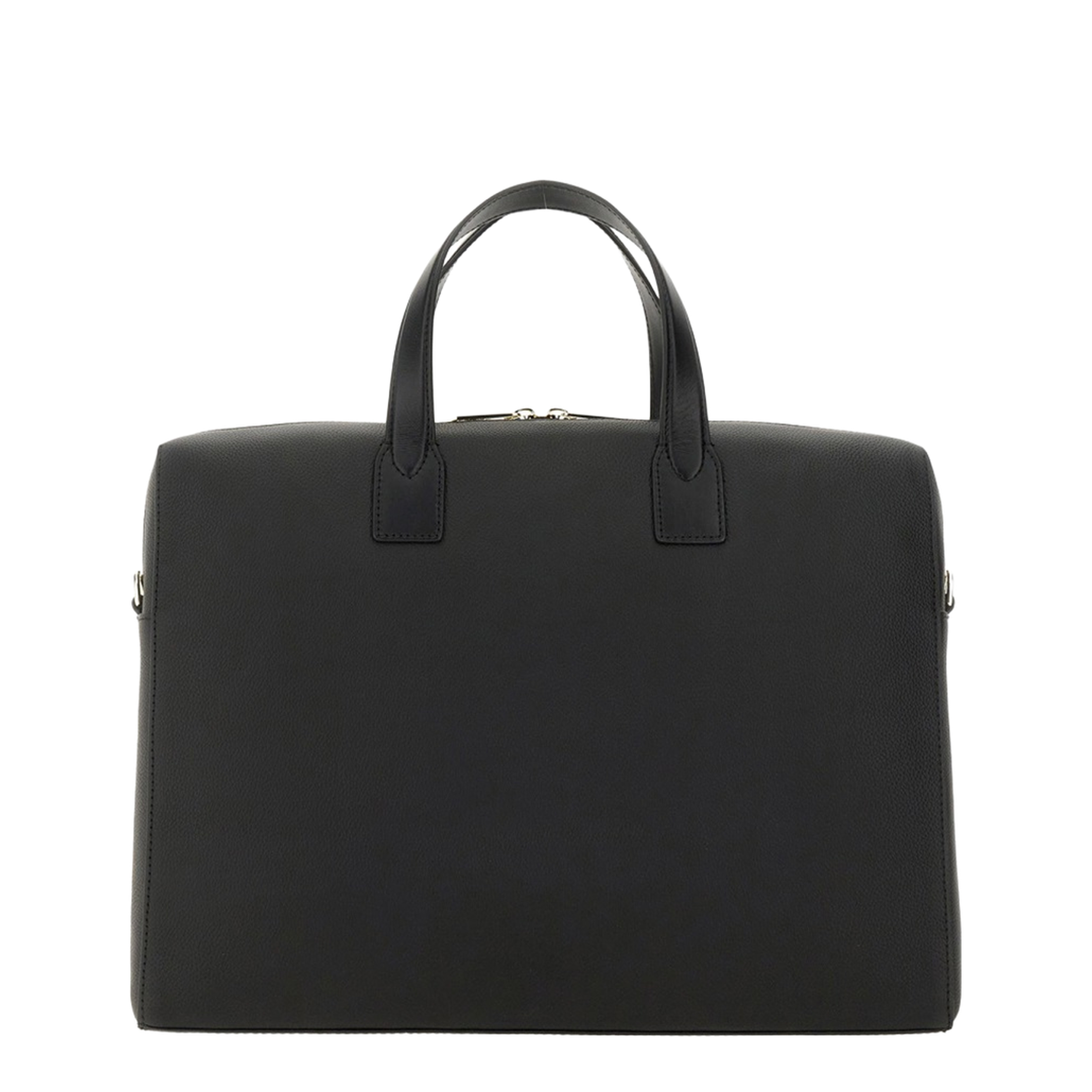 Black Leather Folio Bag with Signature Stripe Edges