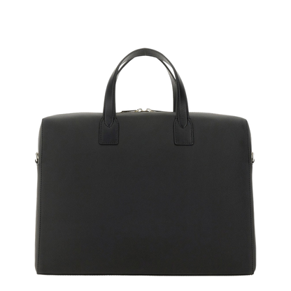 Black Leather Folio Bag with Signature Stripe Edges