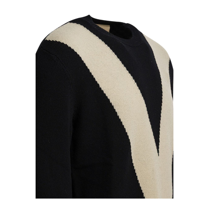 Black Wool Jumper Inlaid V