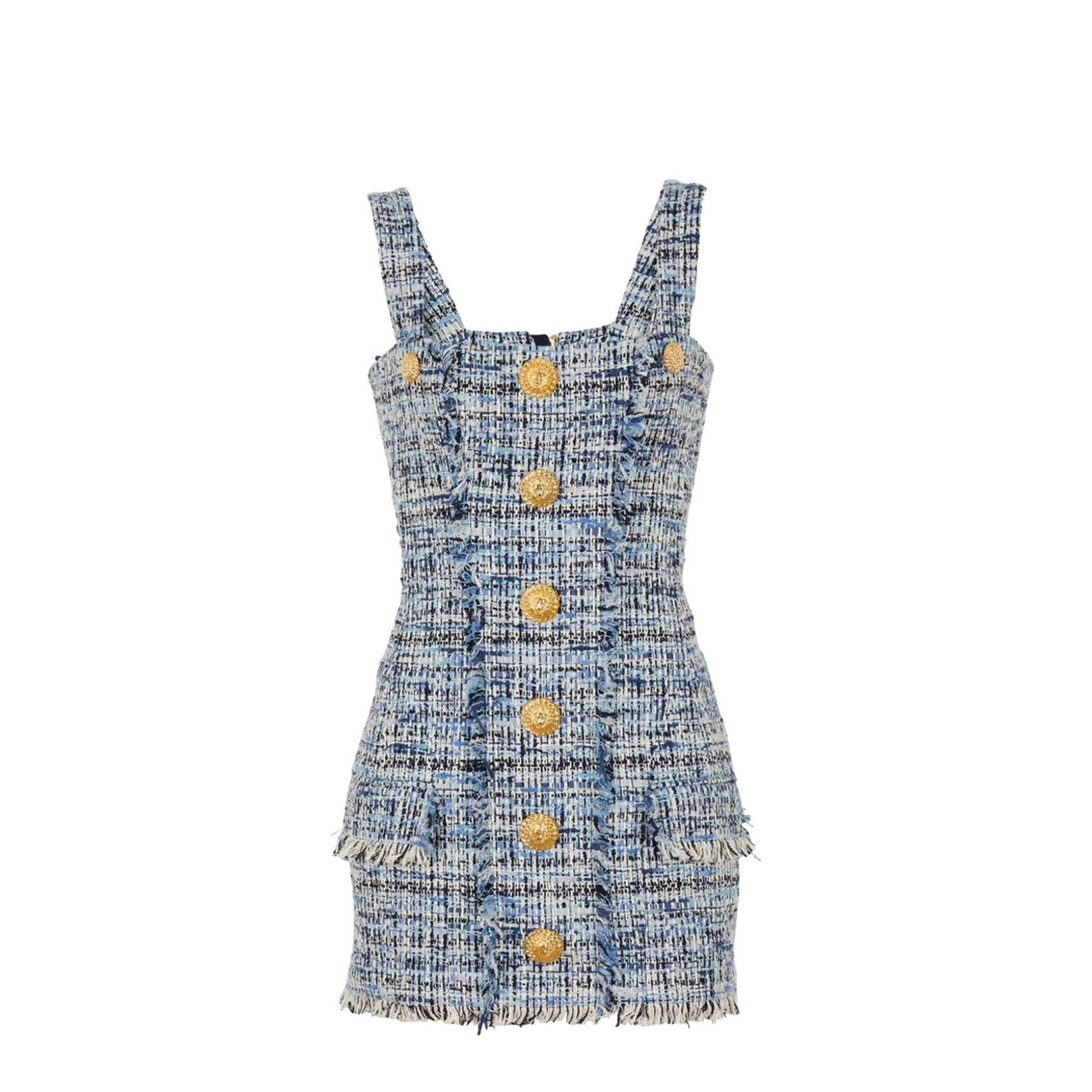 Short Tweed Dress with Straps Blue