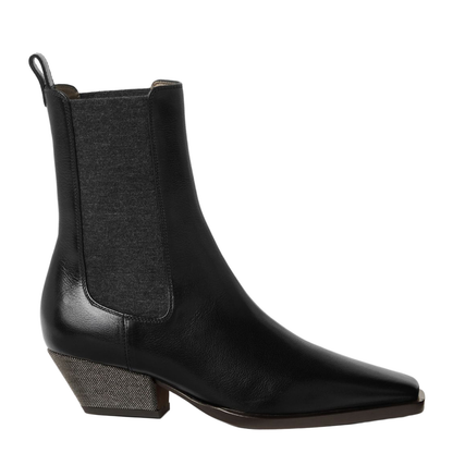 Cuban Heel Leather Boots - Black