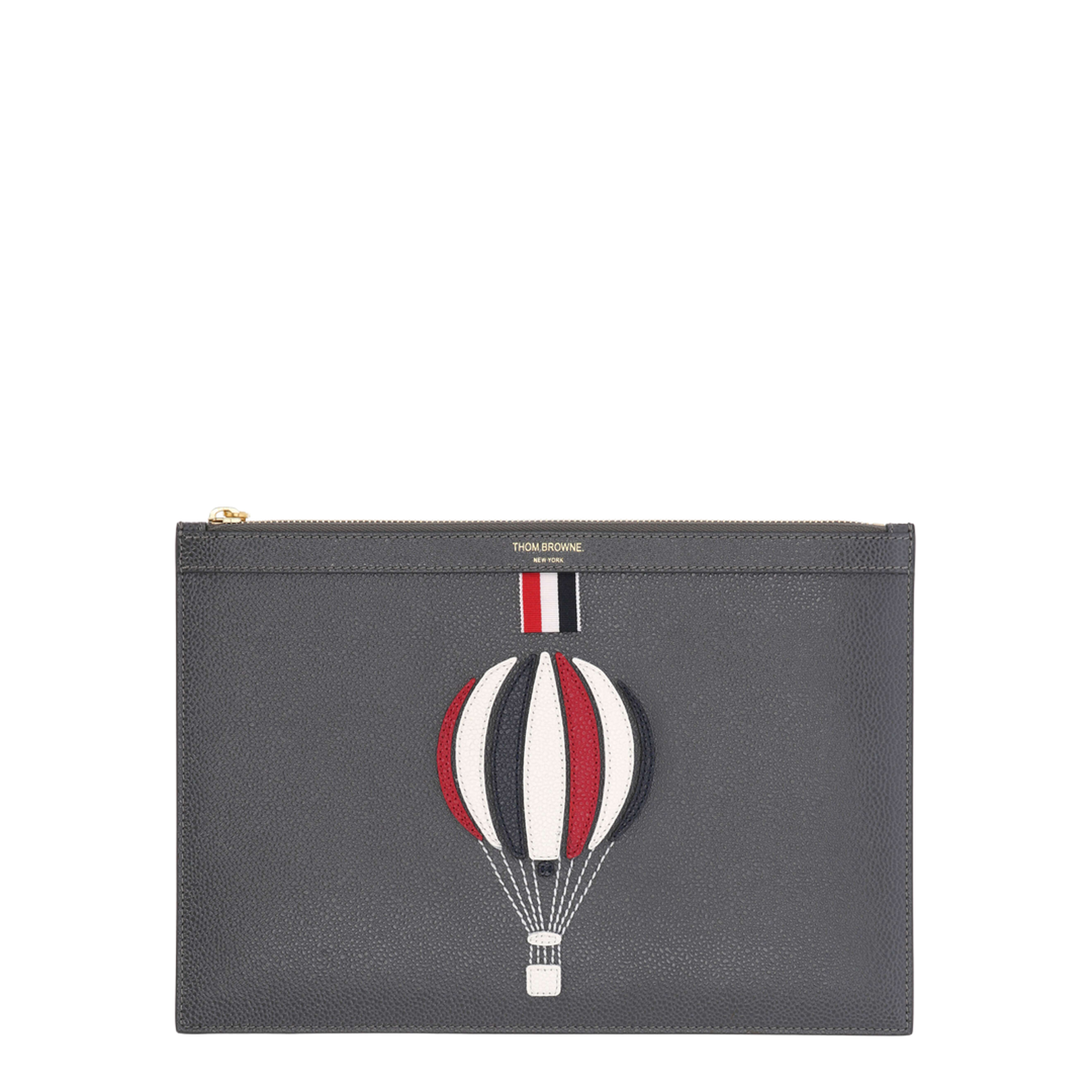 Dark Grey Pebble Grain Leather Hot Air Balloon Applique Small Document Holder