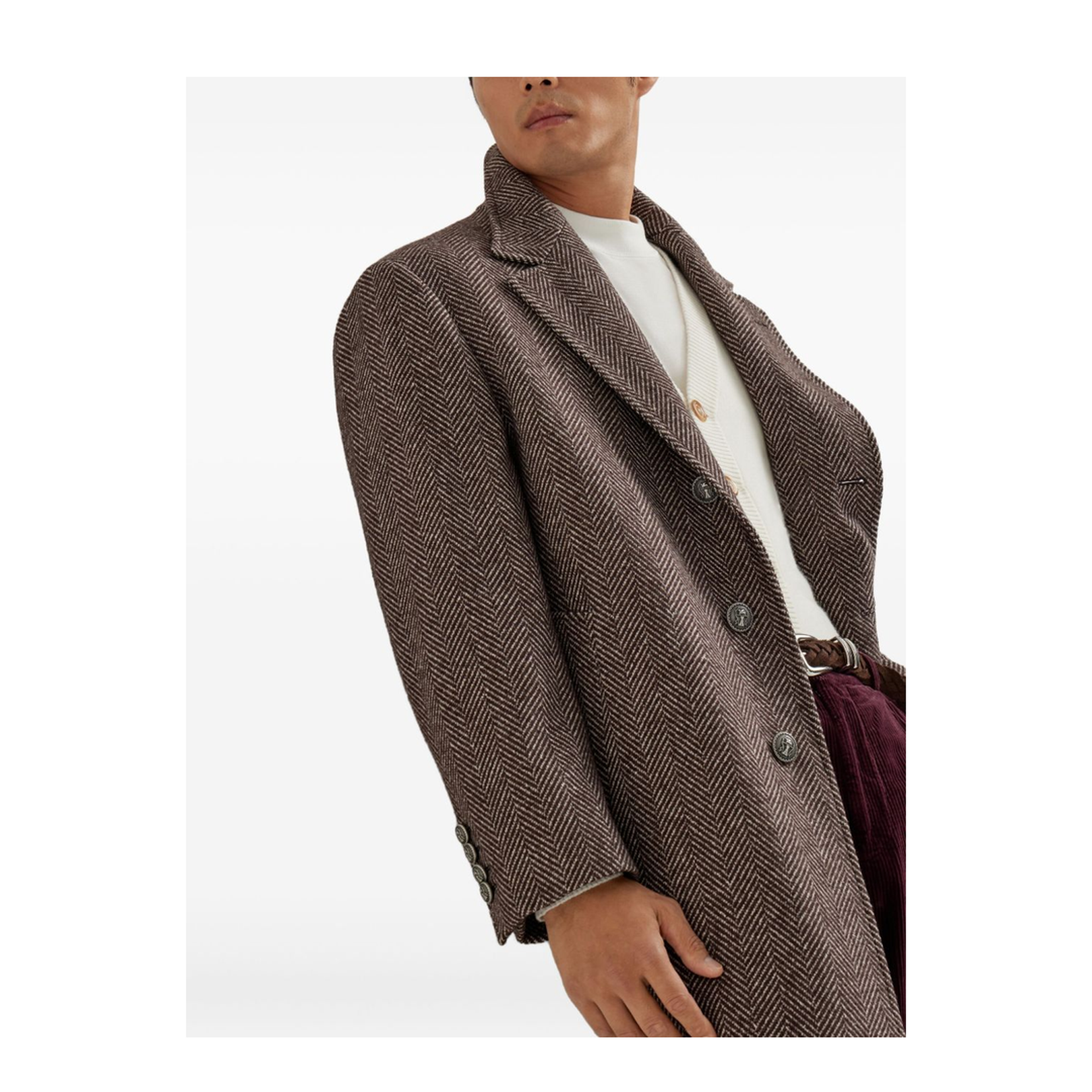 Beige Coat with Frontal Logo Buttons Closure
