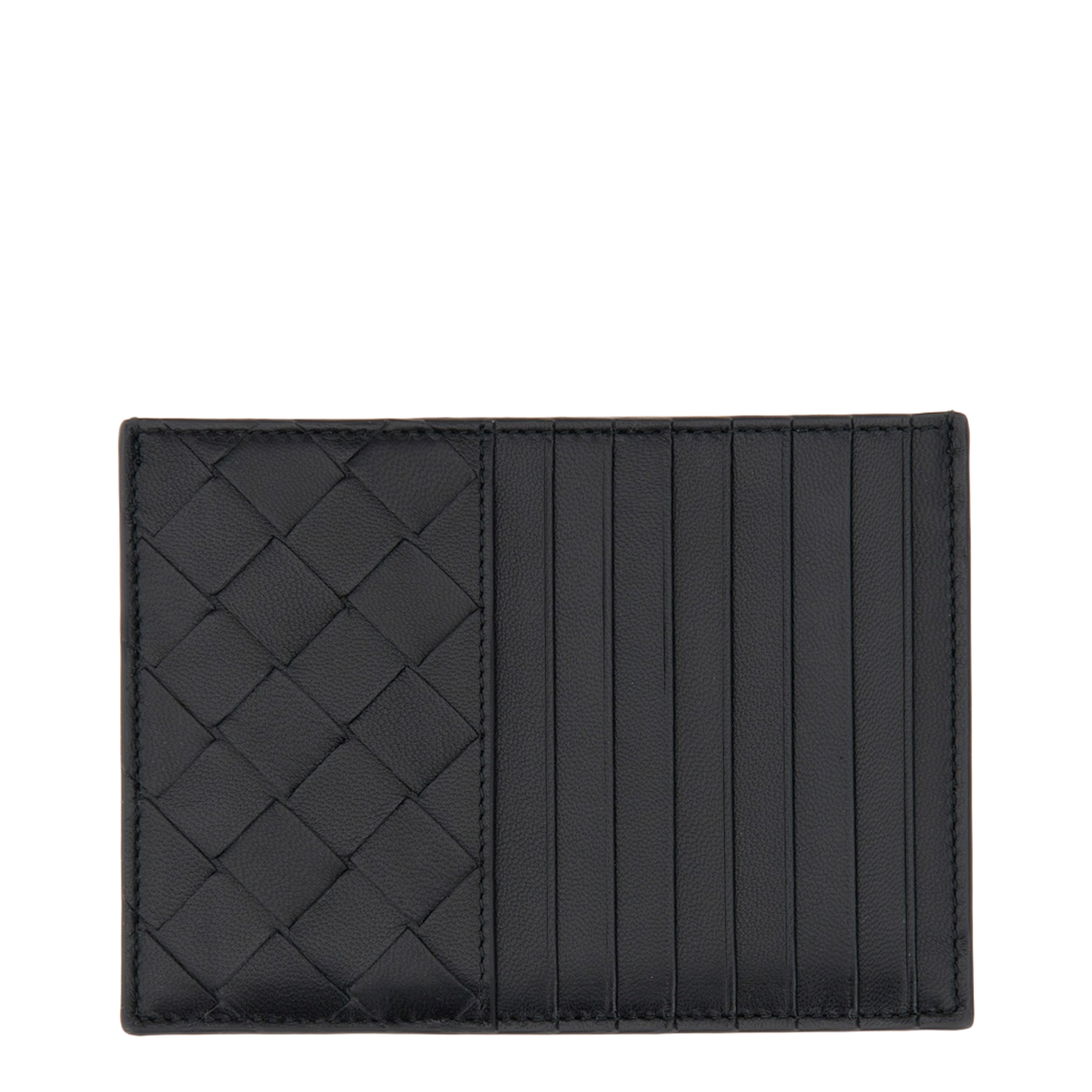 Intrecciato Leather Card Holder - Black