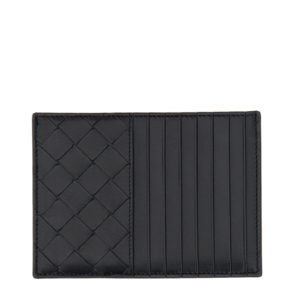 Intrecciato Leather Card Holder - Black