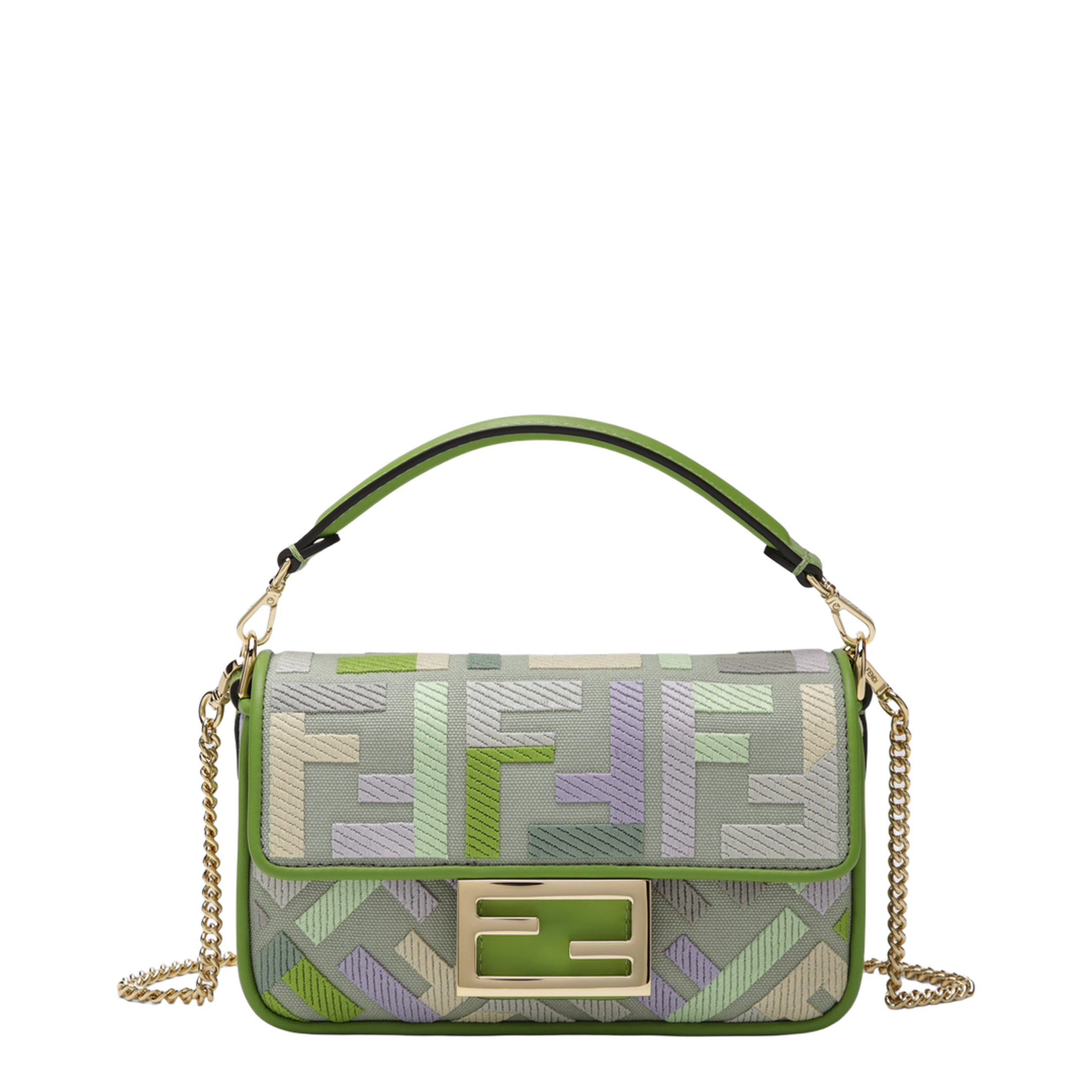 Mini Baguette Bag in Canvas with Multicoloured FF Embroidery