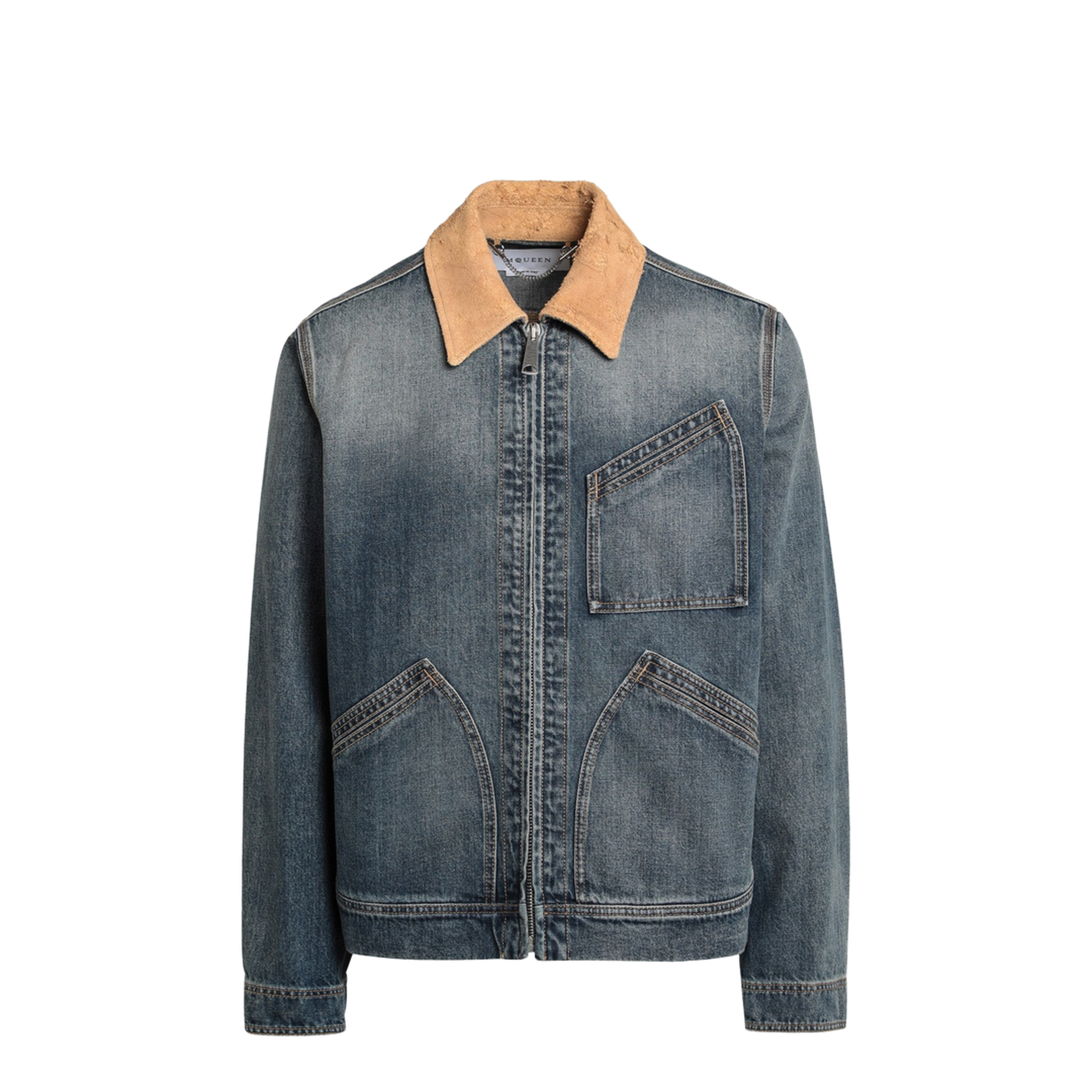 Suede Collar Denim Jacket