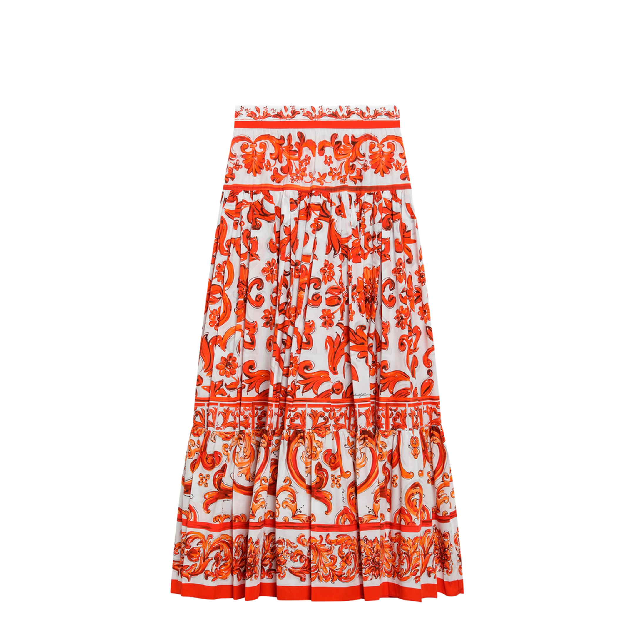 MAYFEYR - Dolce & Gabbana - Long Maiolica-Print Cotton Poplin Skirt In Orange - F4CX0TGDDRLS9000