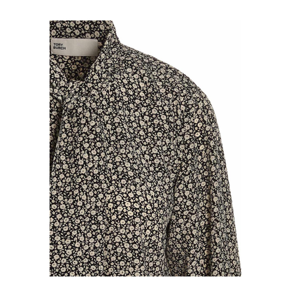 Floral Silk Shirt with Bow Collar