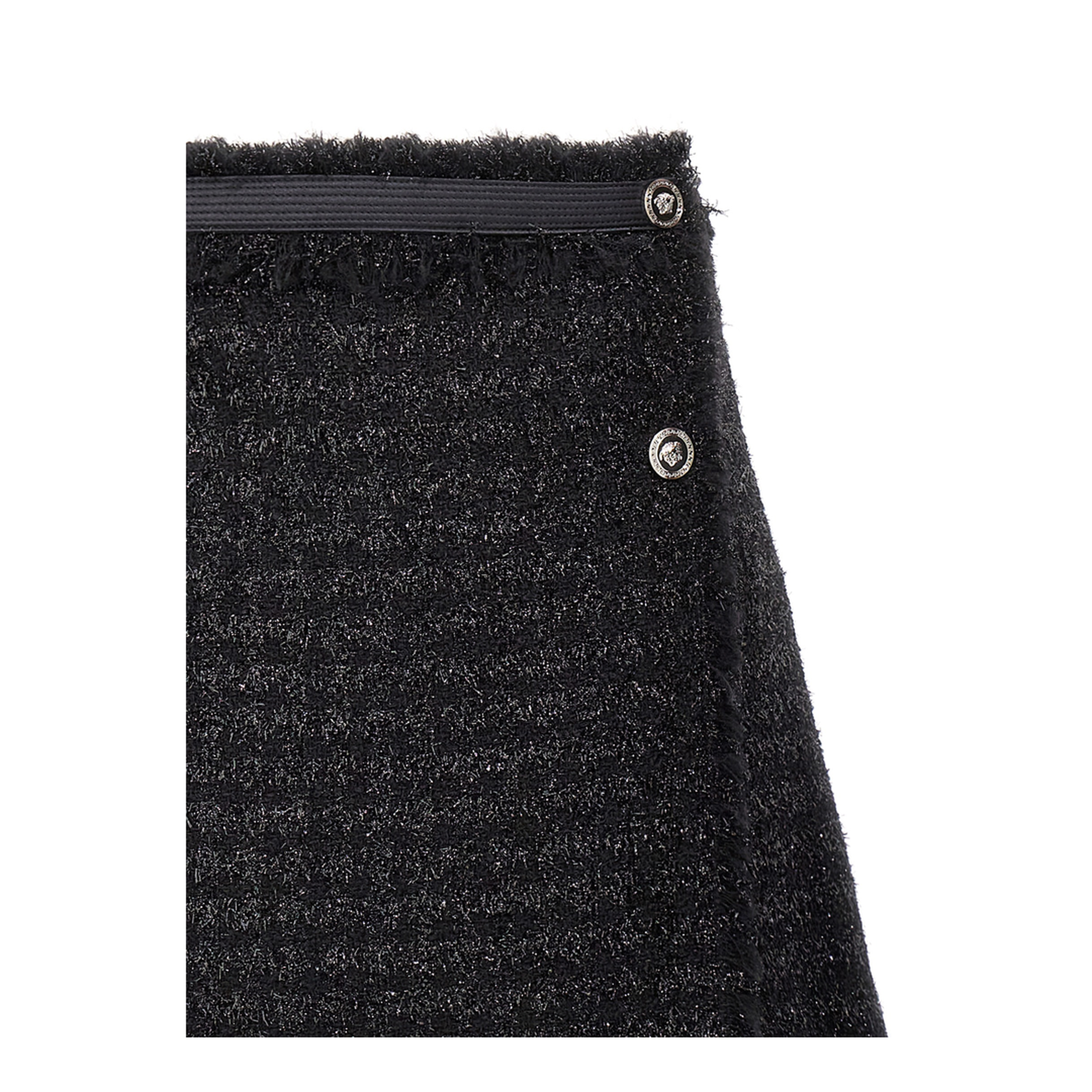 Black Mini Lurex Skirt with Silver-tone Hardware in Wool Blend