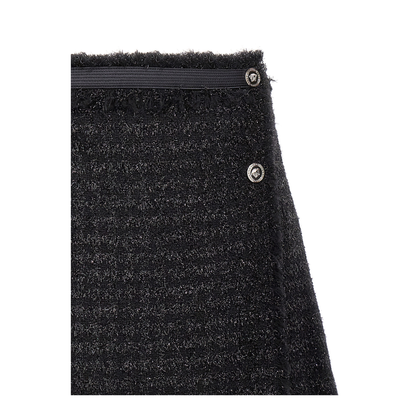 Black Mini Lurex Skirt with Silver-tone Hardware in Wool Blend