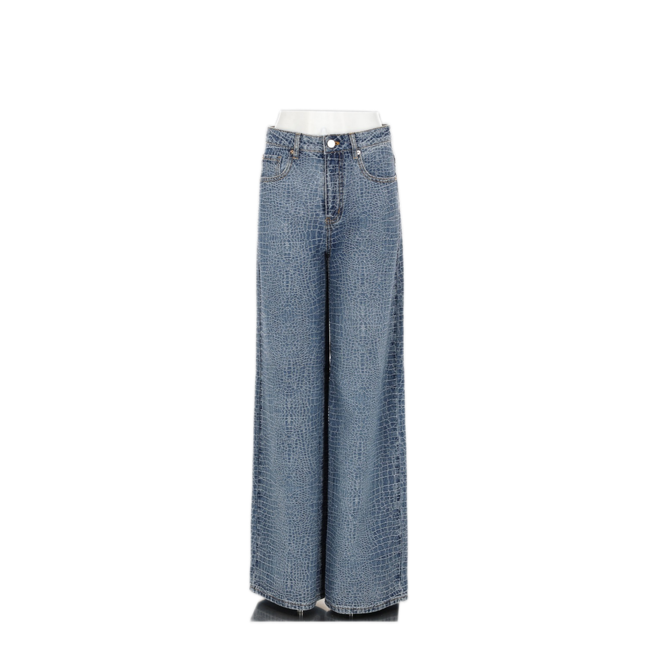MAYFEYR - Self Portrait - Wide Leg Jeans With Crocodile Effect - SS26804PABLBLUE