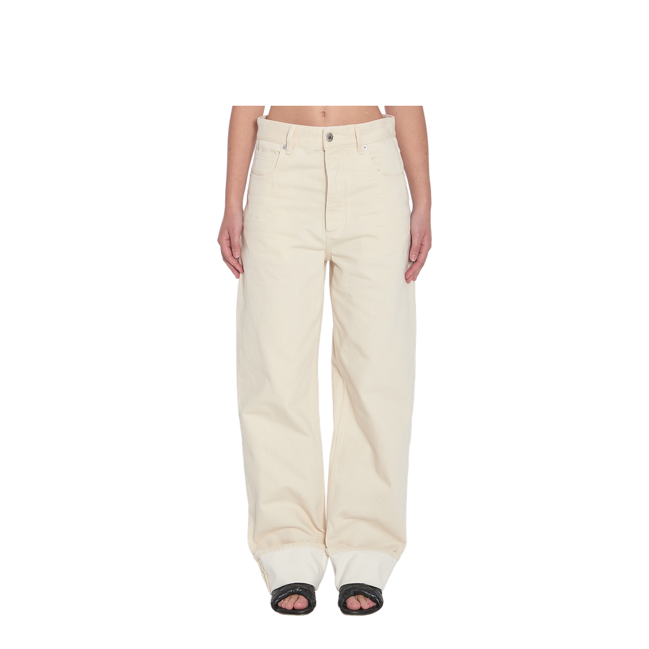 Colored Turned Up Jeans in Pale Meringue