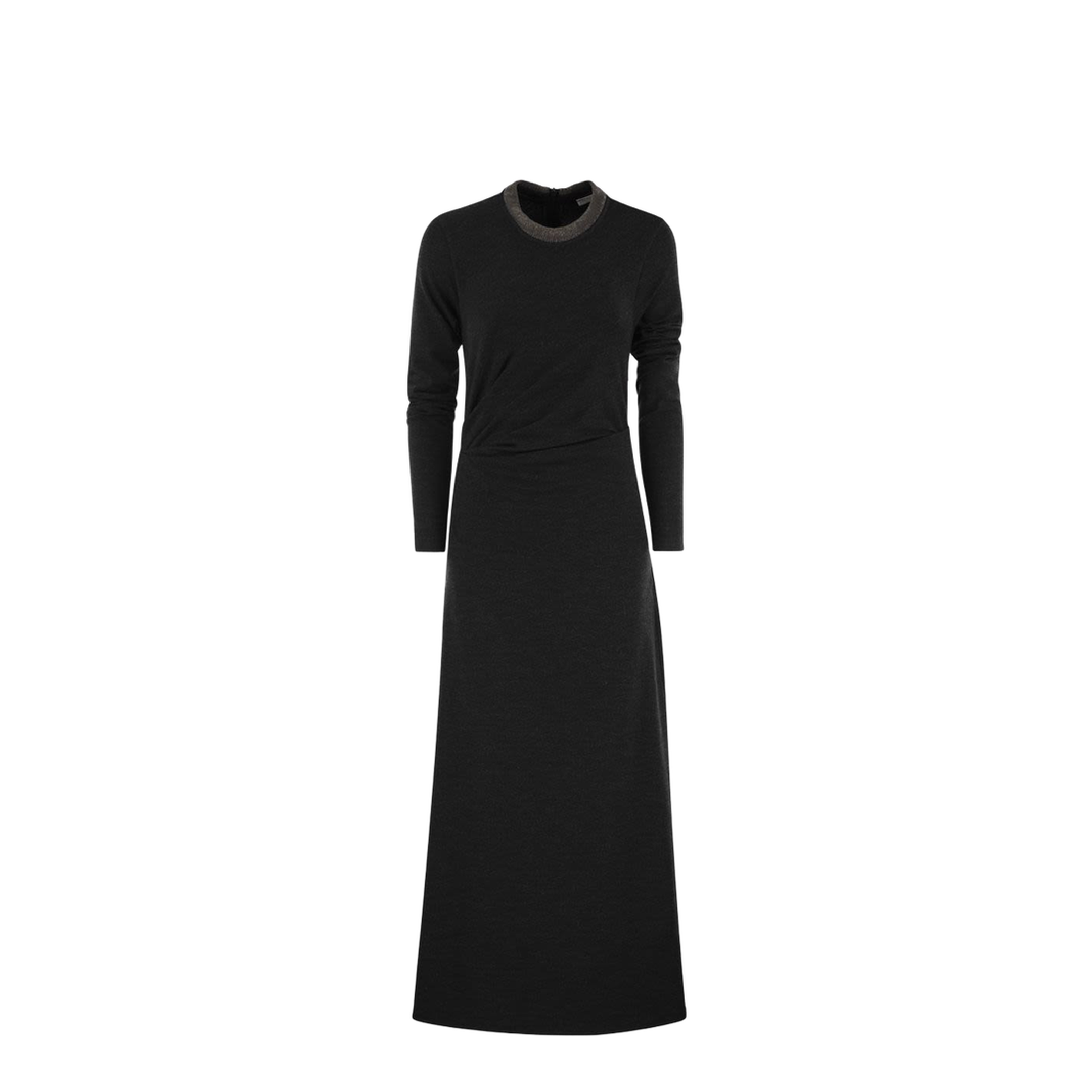 Draped Dress in Stretch Virgin Wool Jersey with Precious Collar