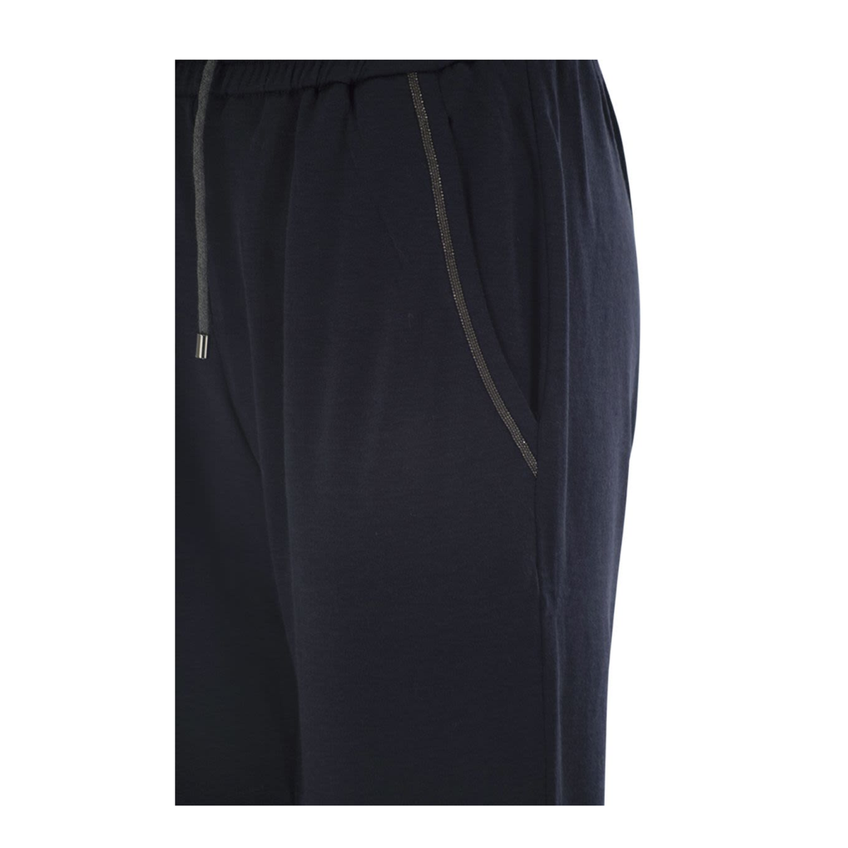 Cotton and Silk Interlock Trousers with Shiny Pocket Detail