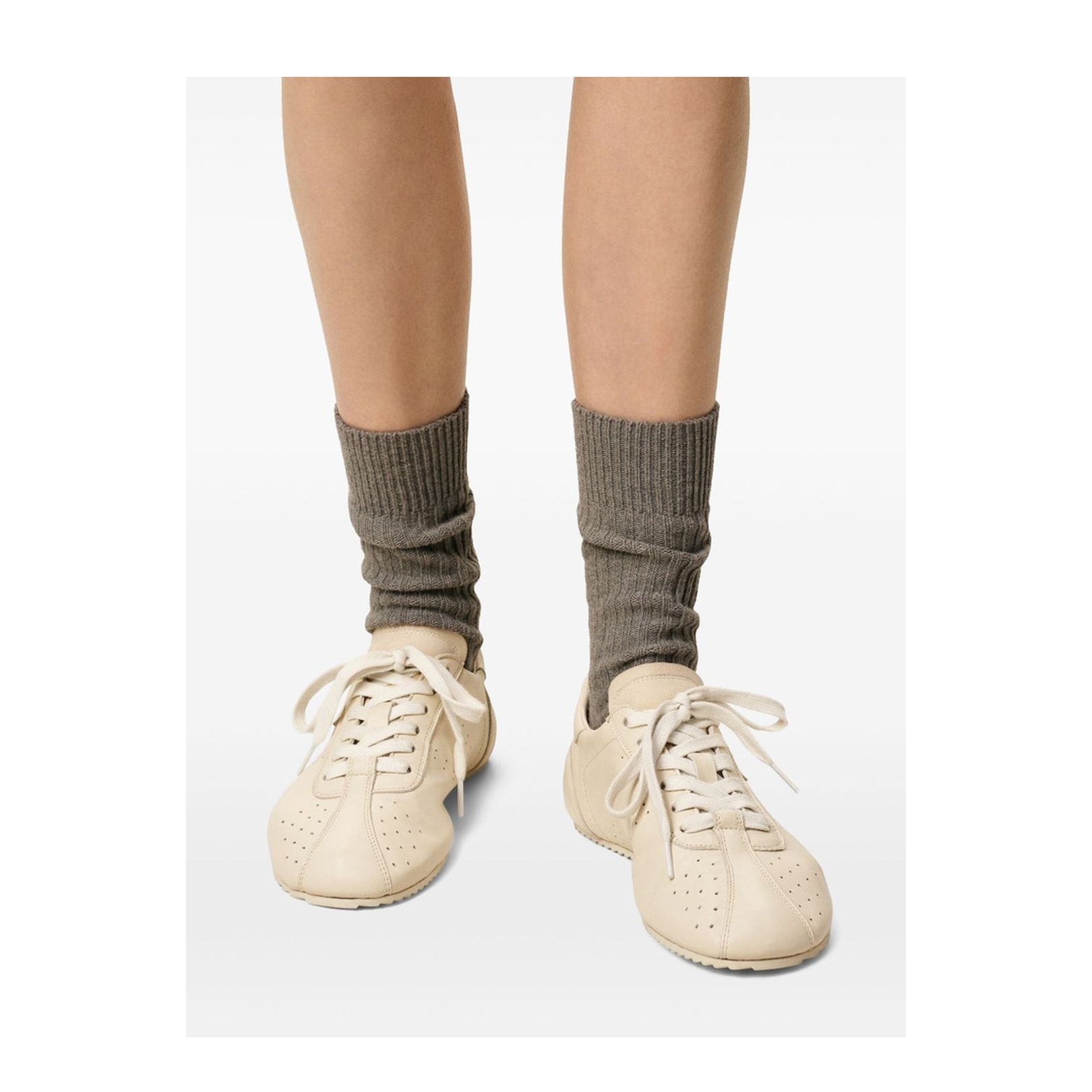 Ivory White Smooth Leather Low Top Step Sneakers