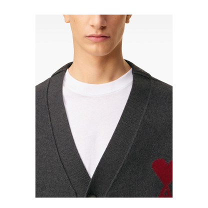 MAYFEYR - Ami Paris - Heather Grey/Red Grey Wool Cardigan - UKC367018084