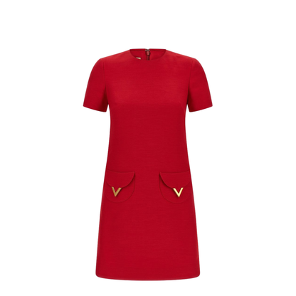 VLogo Wool and Silk Mini Dress - Red