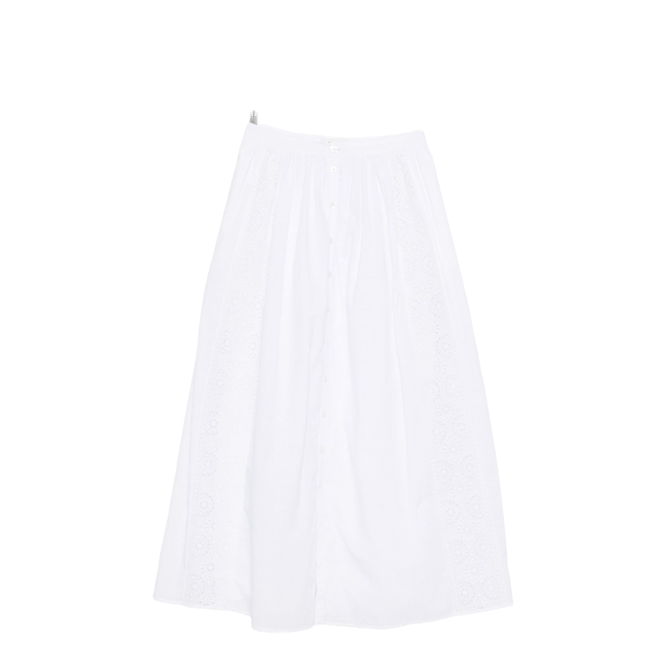 Embroidered Midi Skirt in Cotton Cambric - White