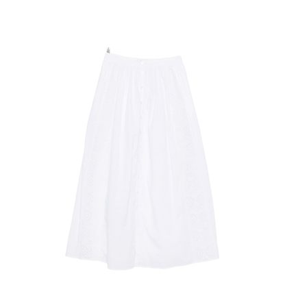 Embroidered Midi Skirt in Cotton Cambric - White