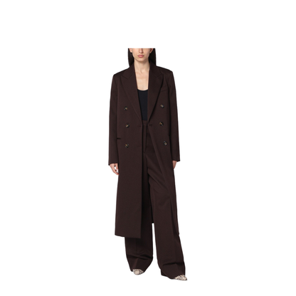 Double-breasted plum wool coat