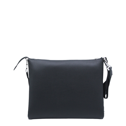 Gancini Messenger Bag In Embossed Leather - Black