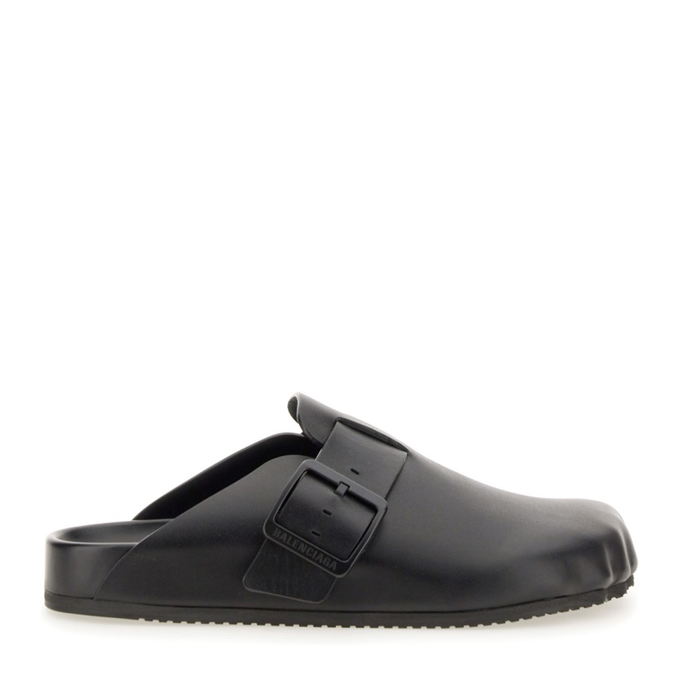Balenciaga Black Sunday Clogs with Logo Strap