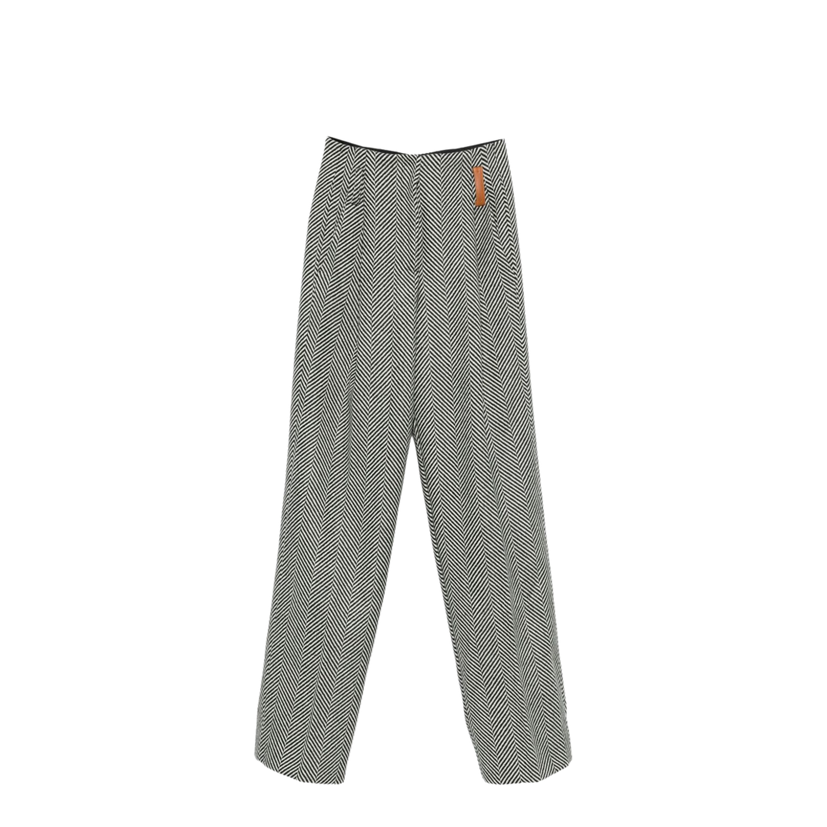 High-Rise Trousers in Wool with Chevron Patterning