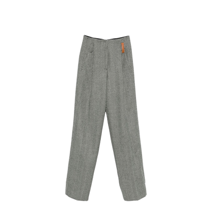 High-Rise Trousers in Wool with Chevron Patterning
