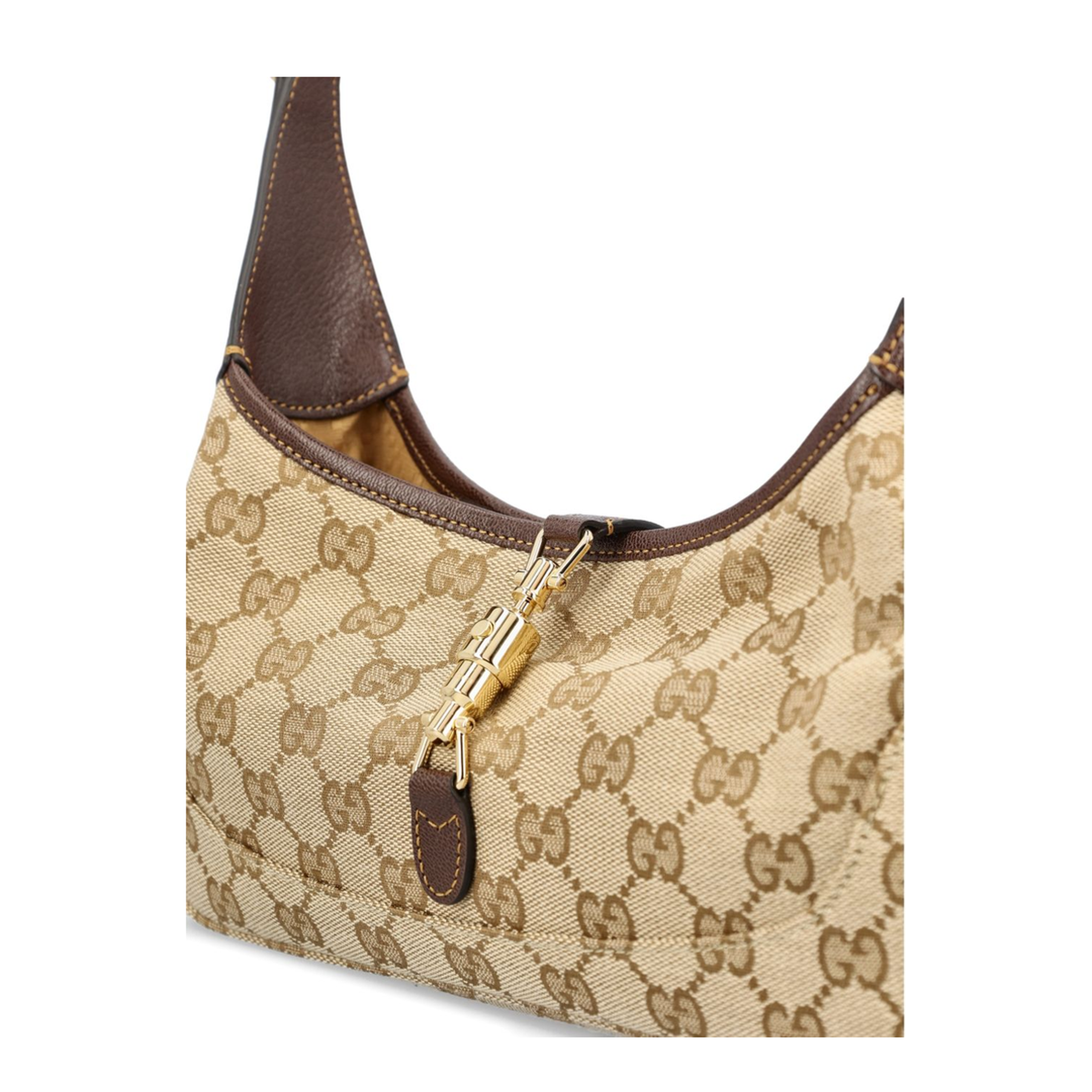 Jackie Slim Medium GG Canvas Shoulder Bag - Sand and Dark Brown