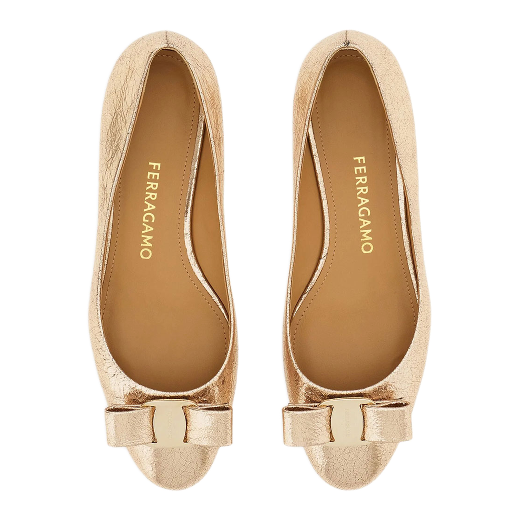 MAYFEYR - Ferragamo - Vara Bow Craquelé Finish Leather Ballerinas - 01L3420795427