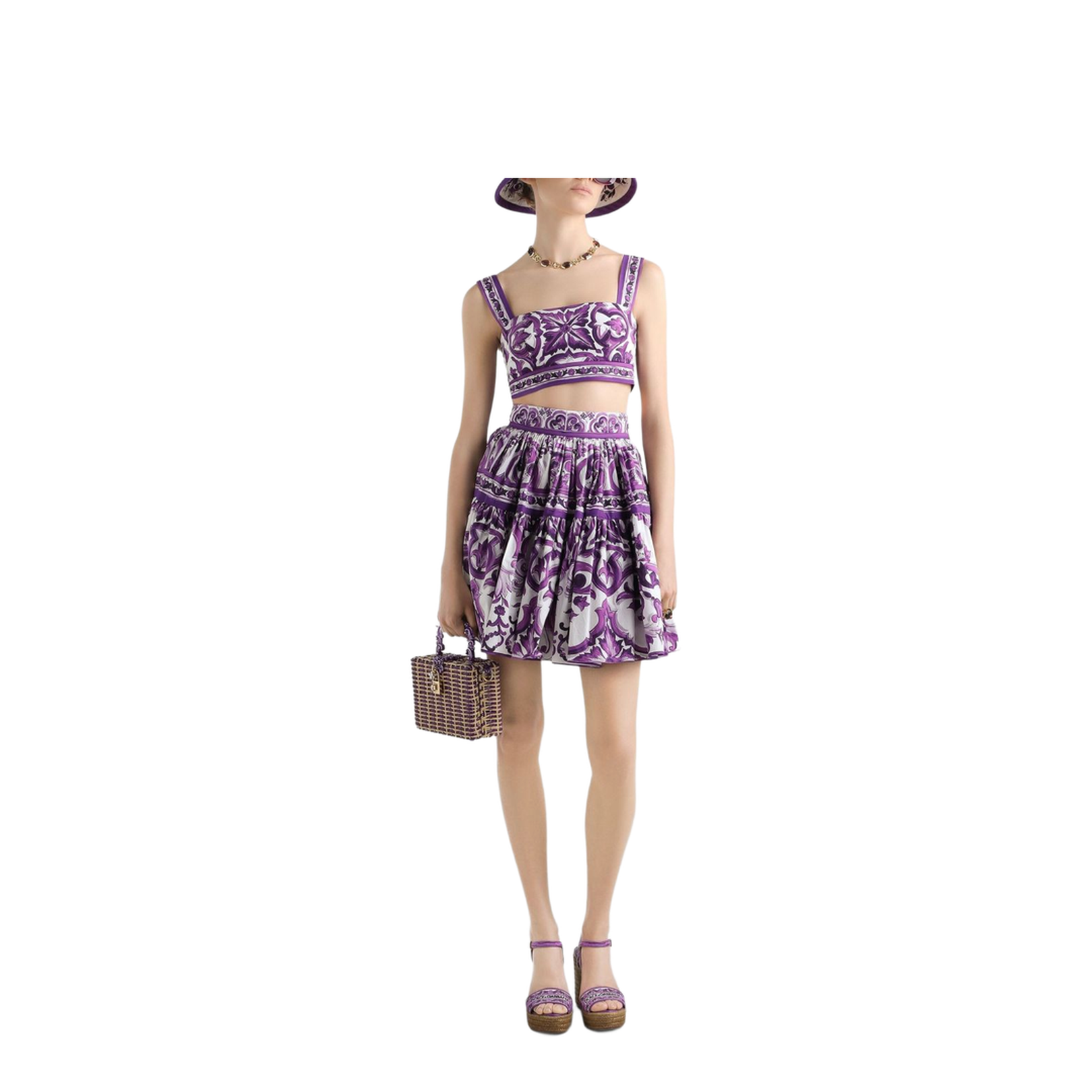 Majolica-print poplin short skirt
